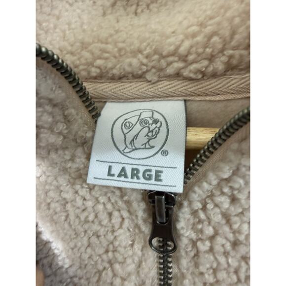 Buc-ee’s Women’s Large Sherpa Fleece Pullover Beige Pink Leopard Black Half Zip - Picture 7 of 8